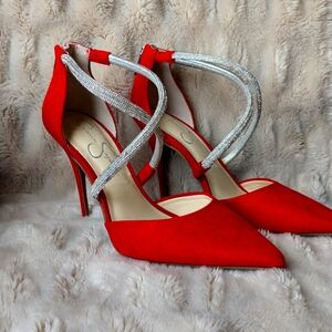 Jessica Simpson red and silver heels